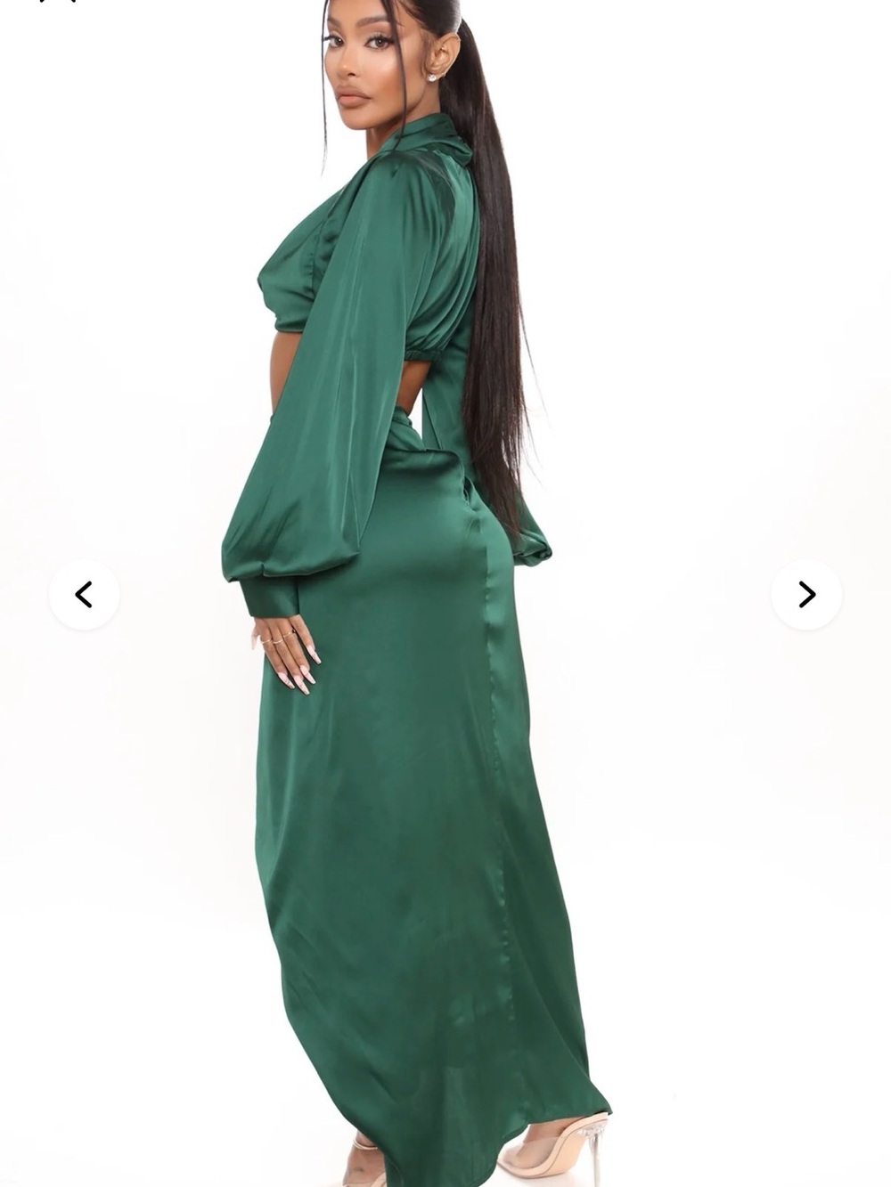 Fashion Nova Elegant Emerald Satin Wrap Maxi Skirt - Picture 2 of 7